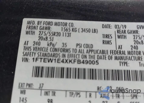 2019 Ford F-150 Platinum from USA, damaged, VIN 1FTEW1E4XKFB49005